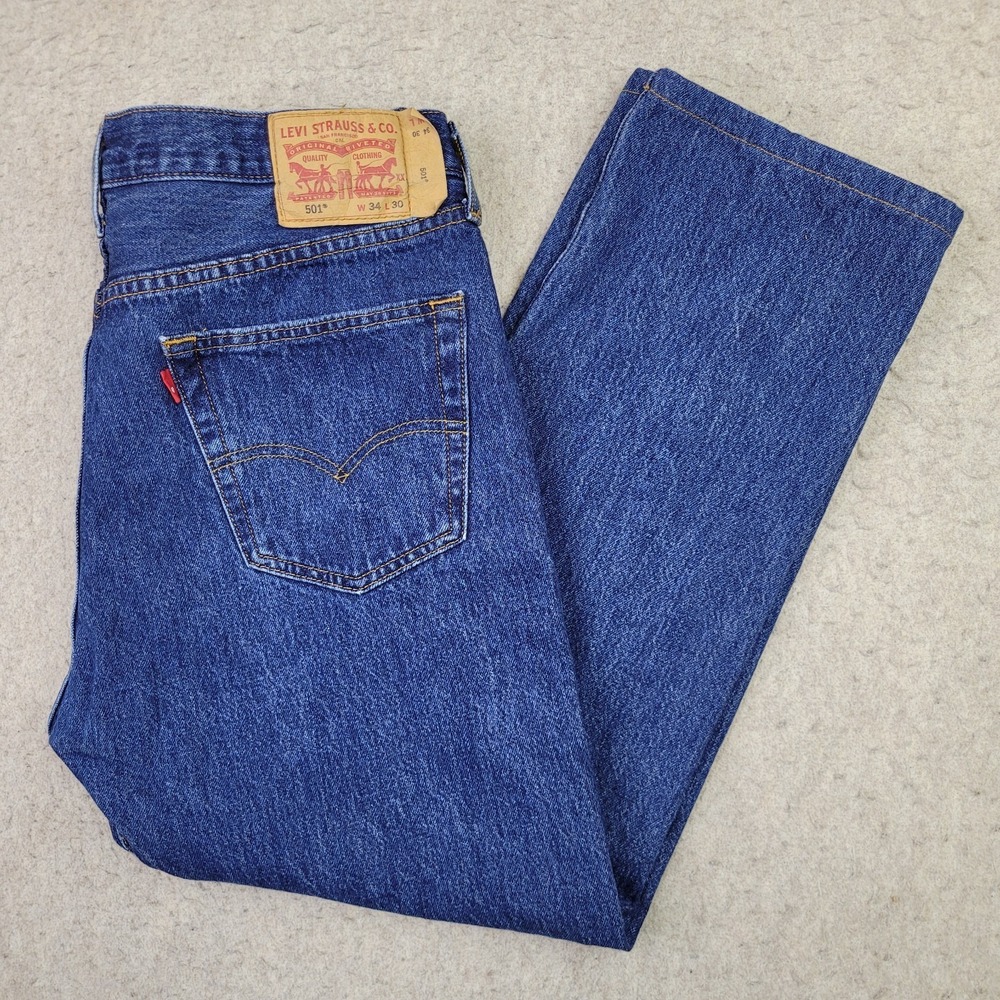 Levis Mens 501 Dark Wash 40x28 (Tag 40x30) Shrink to Fit Rigid Button‎ Fly